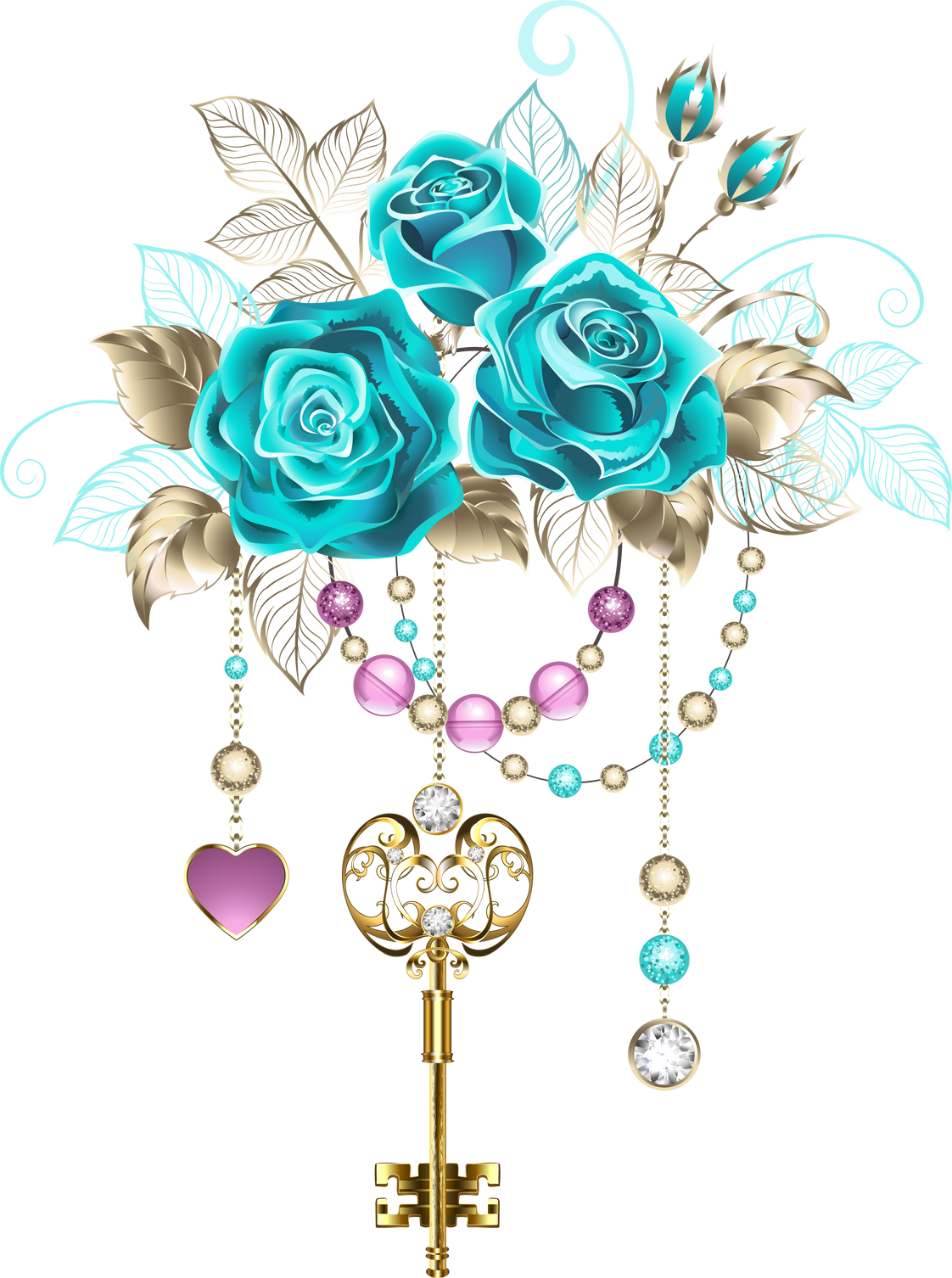 Turquoise Roses with Keys