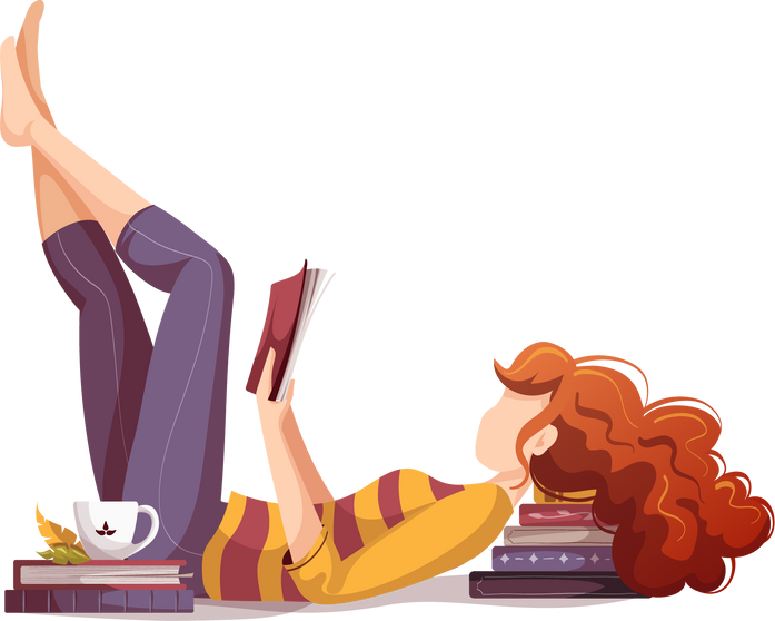 Woman Lying and Reading Books