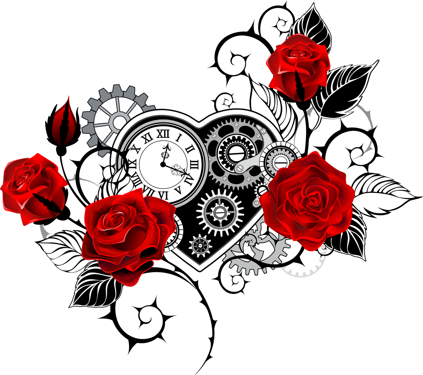 Mechanical heart with red roses