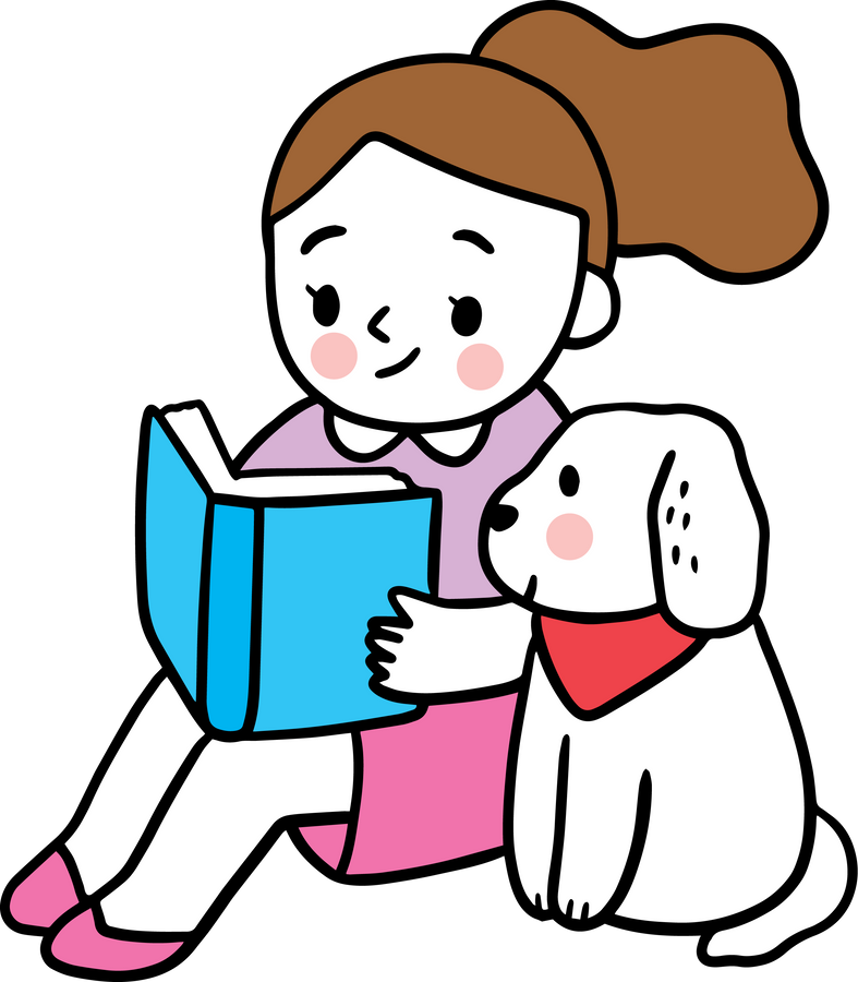 Cartoon cute education, girl reading book and dog vector.