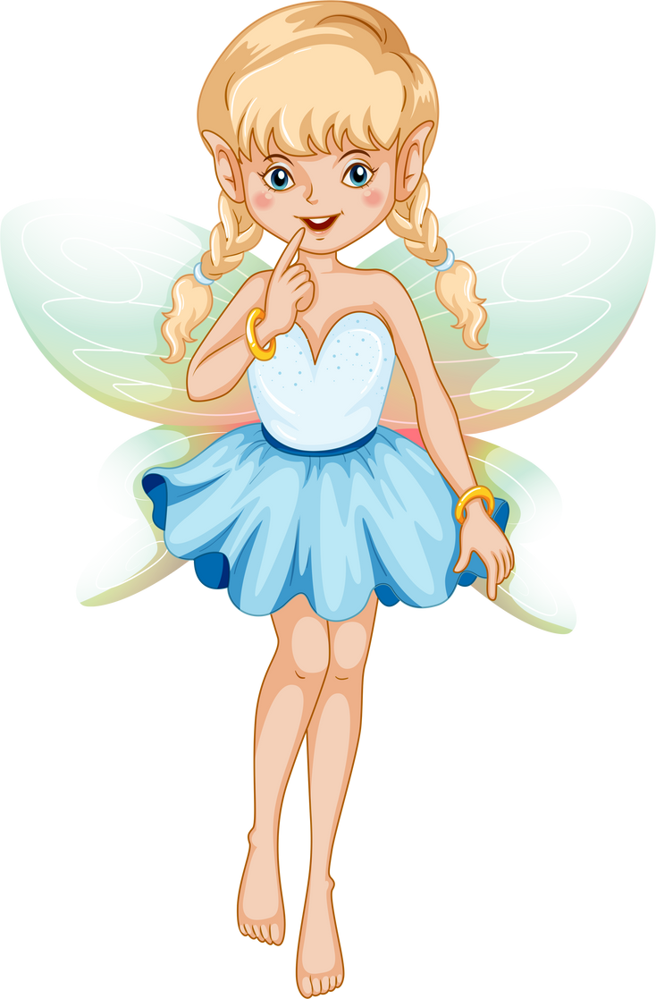 Fairy with blue dress and colorful wings